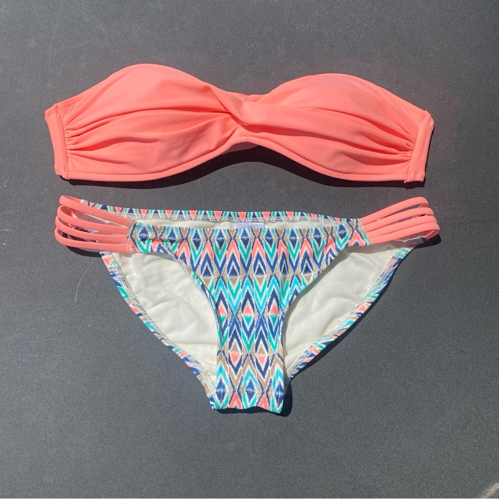 Body glove bikini strapless small orange print